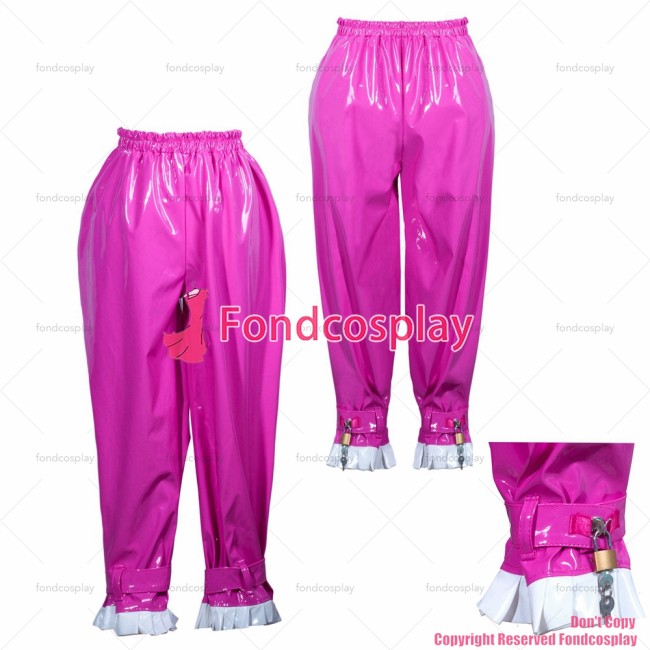 fondcosplay adult sexy cross dressing sissy maid hot pink heavy pvc lockable pants bloomers Uniform CD/TV[G3775]