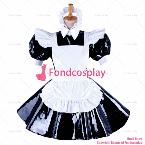 fondcosplay adult sexy cross dressing sissy maid short 4 colors heavy Pvc Dress Lockable Uniform Costume CD/TV[G343]