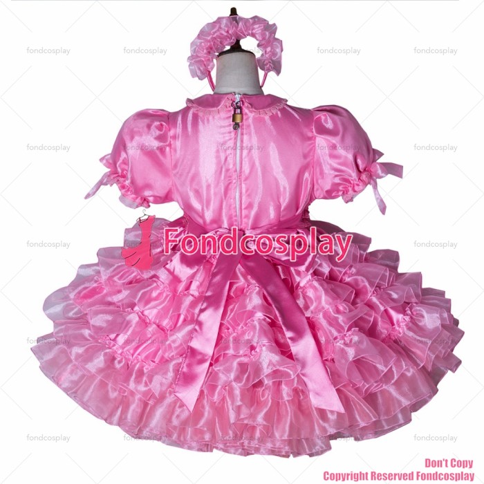 fondcosplay adult sexy cross dressing sissy maid short pink satin organza dress lockable Uniform costume CD/TV[G3748]