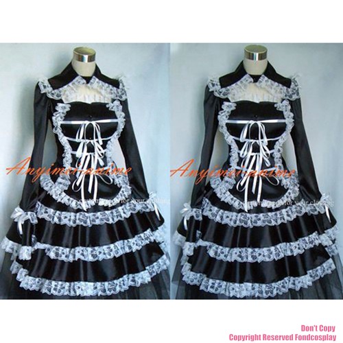 fondcosplay Sissy Maid Gothic Lolita Punk Black Satin top skirt Cosplay Costume CD/TV[G341]