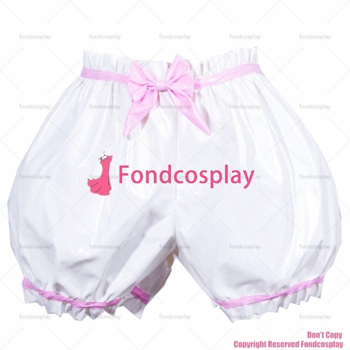 fondcosplay adult sexy cross dressing sissy maid short white black heavy pvc panties bloomers CD/TV[G3783]