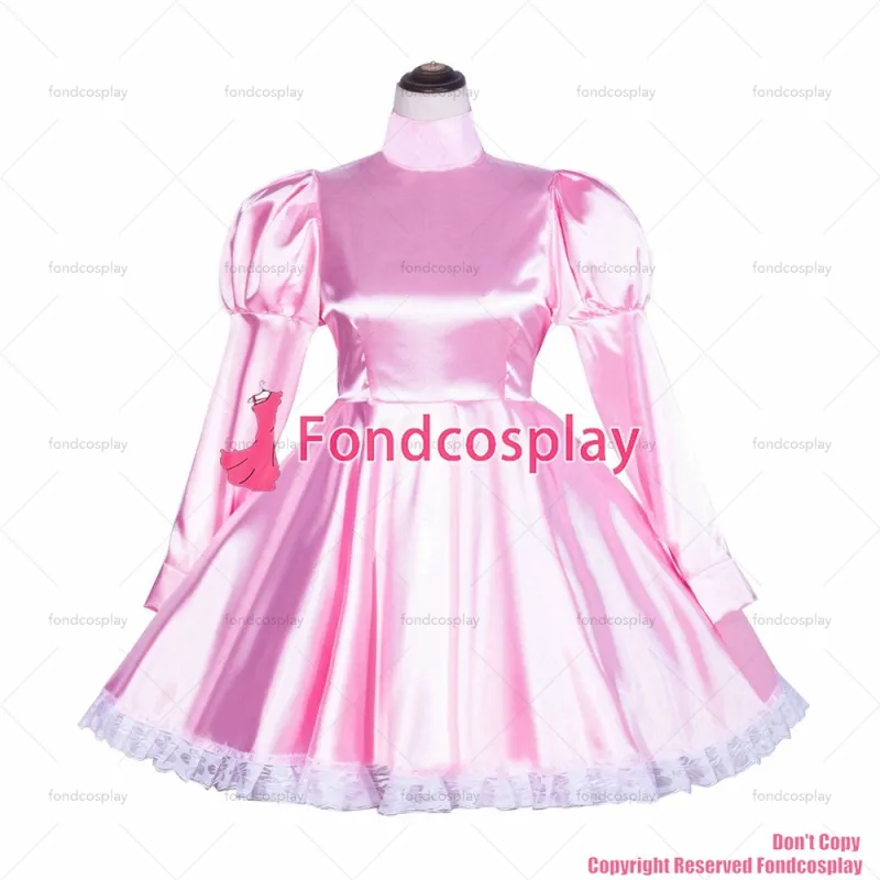 fondcosplay adult sexy cross dressing sissy maid short Gothic Lolita Punk baby Pink Satin Dress Costume CD/TV[G373]