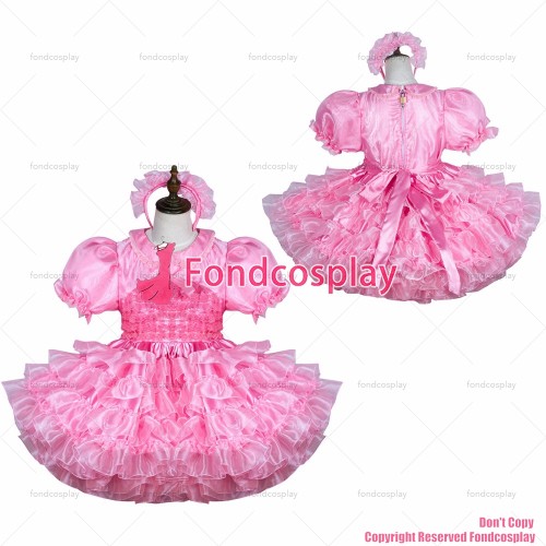 fondcosplay adult sexy cross dressing sissy maid short pink satin organza dress lockable Uniform costume CD/TV[G3748]