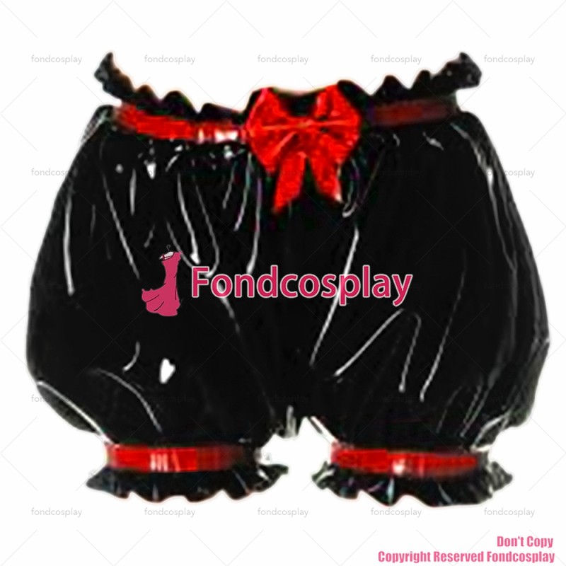fondcosplay adult sexy cross dressing sissy maid short black heavy pvc bloomers panties CD/TV[G3700]