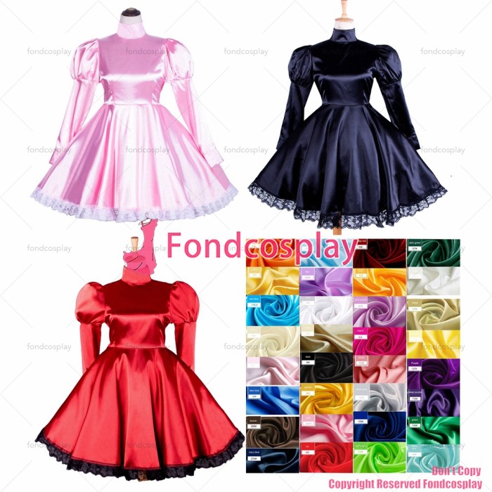 fondcosplay adult sexy cross dressing sissy maid short Gothic Lolita Punk baby Pink Satin Dress Costume CD/TV[G373]