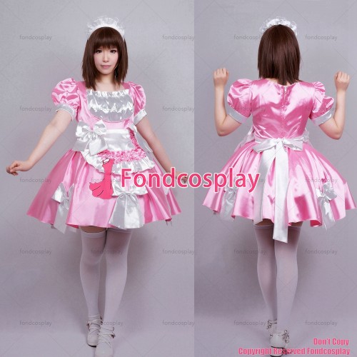 fondcosplay adult sexy cross dressing sissy maid short Satin Pink Dress Uniform white apron Cosplay Costume CD/TV[G363]
