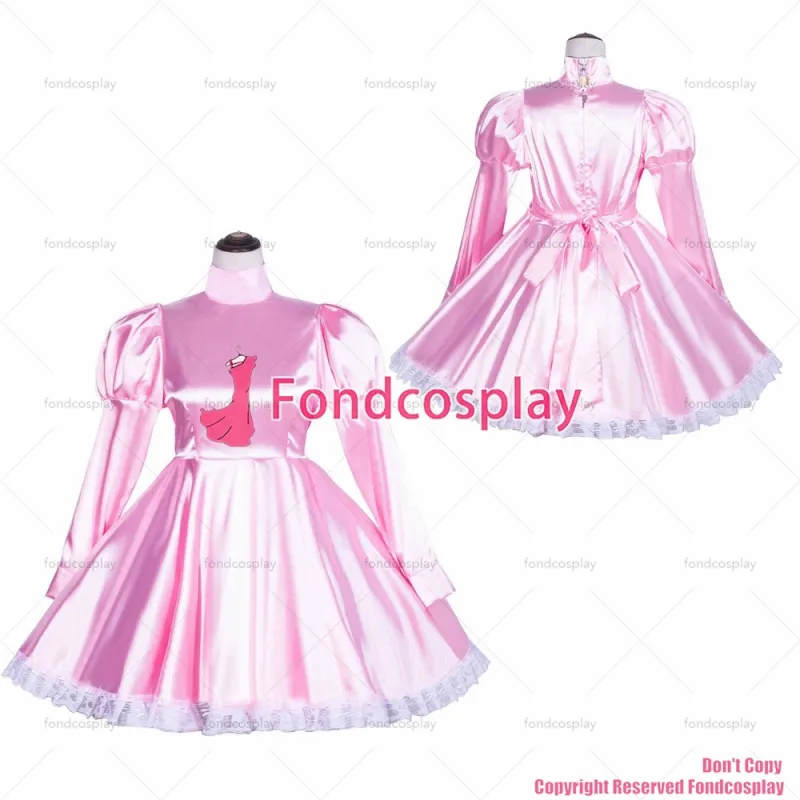 fondcosplay adult sexy cross dressing sissy maid short Gothic Lolita Punk baby Pink Satin Dress Costume CD/TV[G373]