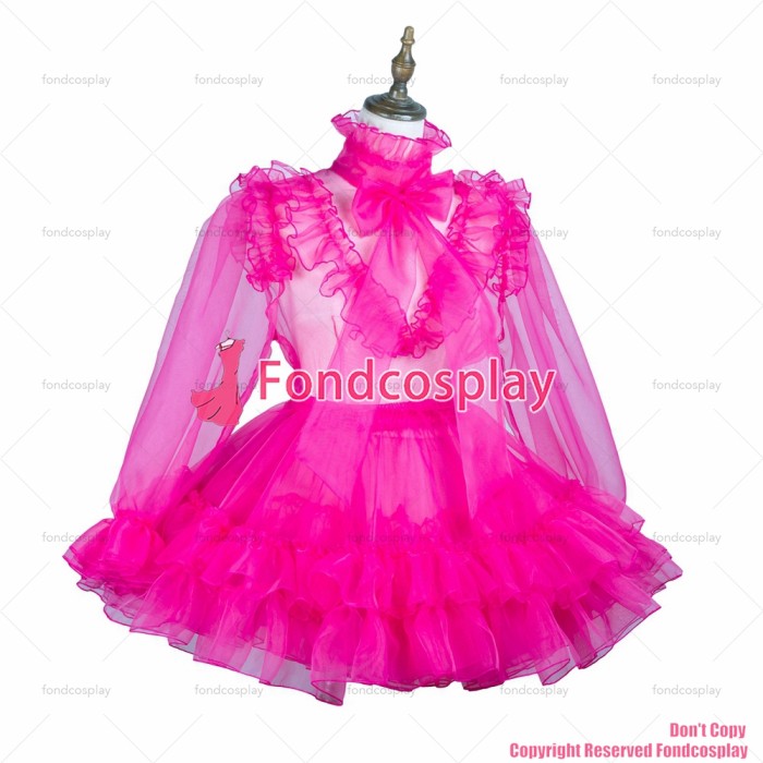 fondcosplay adult sexy cross dressing sissy maid short hot pink organza dress lockable Uniform costume CD/TV[G3732]