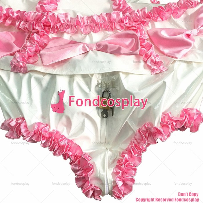 fondcosplay adult sexy cross dressing sissy maid white thin pvc dress lockable Heart hood jumpsuits rompers CD/TV[G3704]