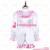 fondcosplay adult sexy cross dressing sissy maid short white satin dress lockable Uniform jumpsuits rompers CD/TV[G3720]