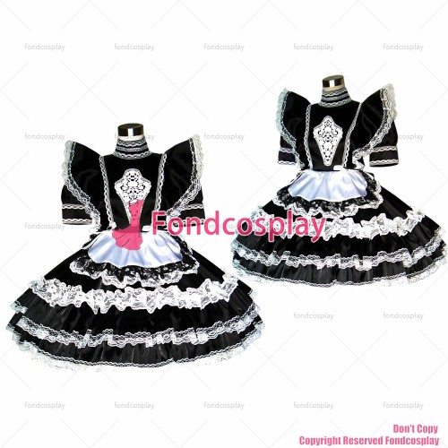 fondcosplay adult sexy cross dressing sissy maid short Sexy Satin Black Dress Lockable Uniform Cosplay Costume CD/TV[G357]
