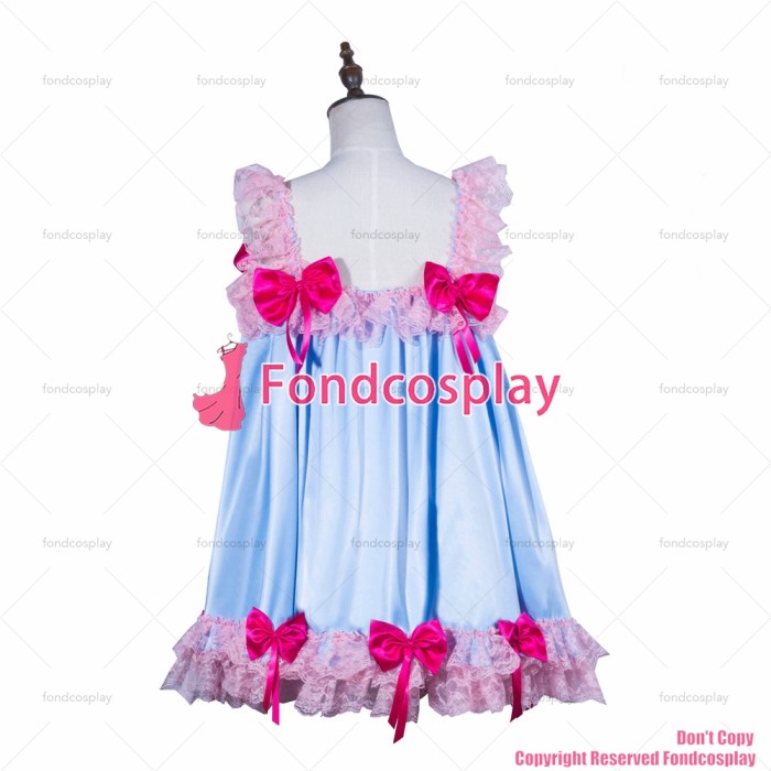 fondcosplay adult sexy cross dressing sissy maid short baby blue satin dress Uniform cosplay costume CD/TV[G3785]