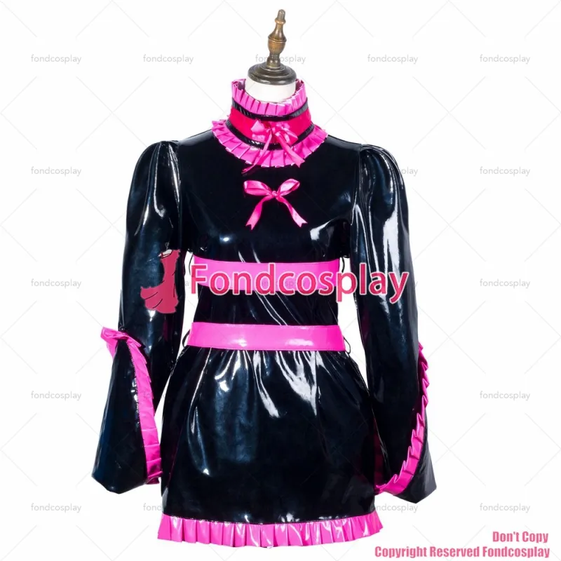 fondcosplay adult sexy cross dressing sissy maid short black heavy pvc dress lockable Uniform cosplay costume CD/TV[G3794]