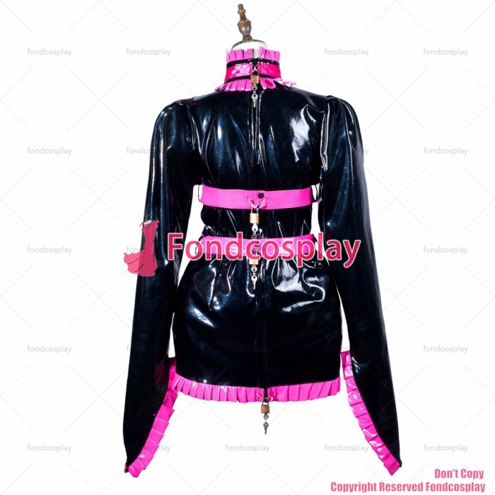 fondcosplay adult sexy cross dressing sissy maid short black heavy pvc dress lockable Uniform cosplay costume CD/TV[G3794]
