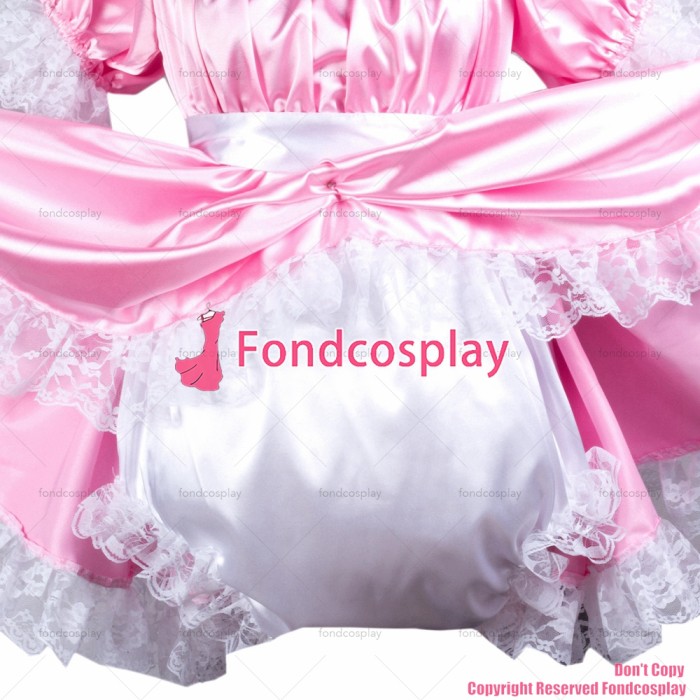 fondcosplay adult sexy cross dressing sissy maid baby pink satin dress lockable Uniform jumpsuits rompers CD/TV[G3736]
