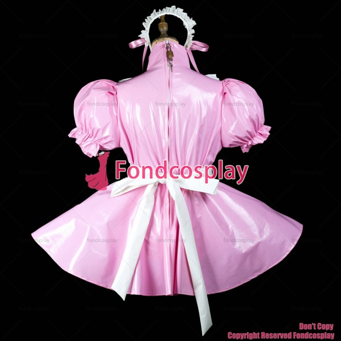 fondcosplay adult sexy cross dressing sissy maid baby pink thin pvc dress lockable panties jumpsuits rompers CD/TV[G2418]