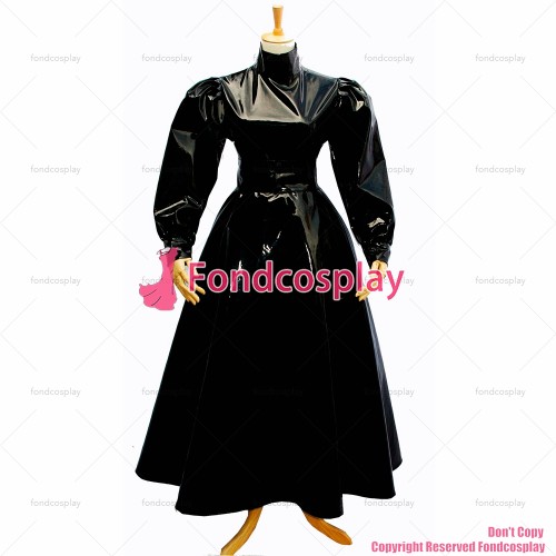 fondcosplay adult sexy cross dressing sissy maid long Gothic Lolita Punk Black heavy Pvc Dress Cosplay Costume CD/TV[G282]