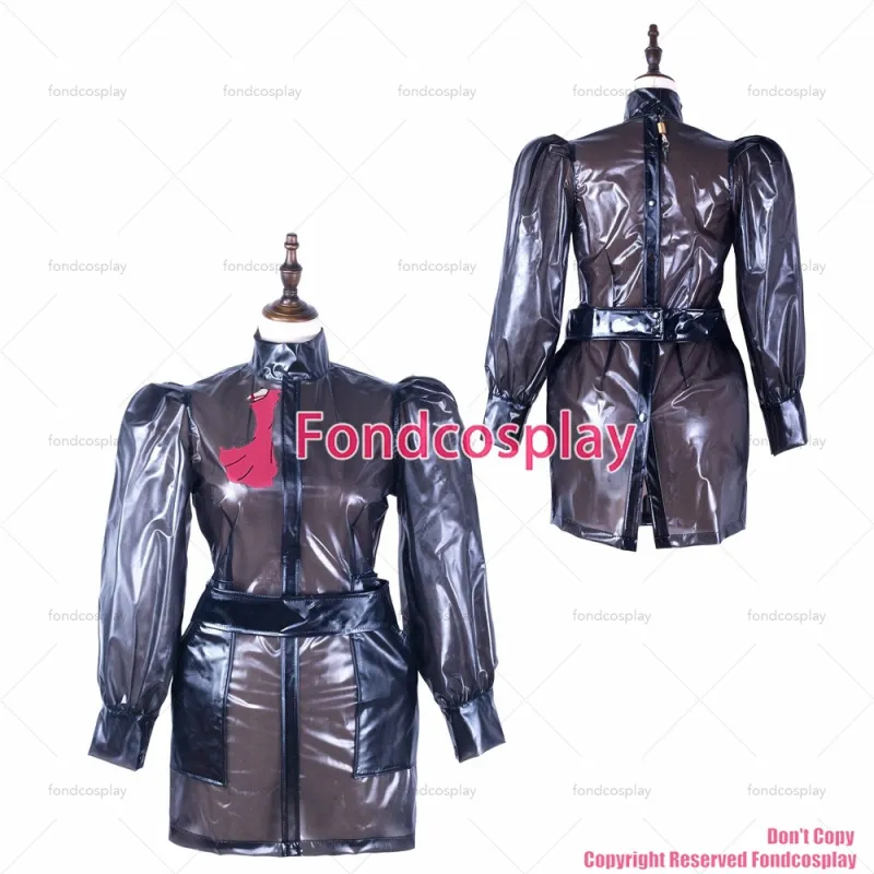 fondcosplay adult sexy cross dressing sissy maid short black clear pvc dress lockable Uniform cosplay costume CD/TV[G2302]