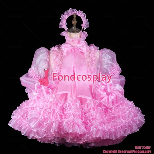 fondcosplay adult sexy cross dressing sissy maid short pink organza dress lockable Uniform cosplay costume CD/TV[G2417]