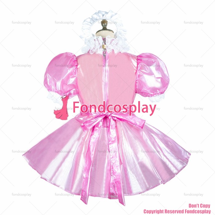 fondcosplay adult sexy cross dressing sissy maid hot pink clear pvc dress lockable Uniform apron costume CD/TV[G2438]