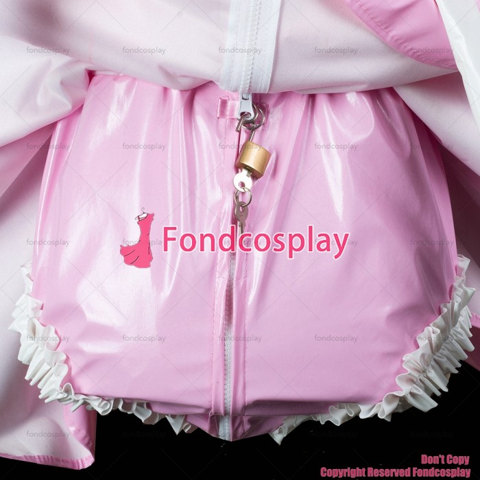 fondcosplay adult sexy cross dressing sissy maid baby pink thin pvc dress lockable panties jumpsuits rompers CD/TV[G2418]