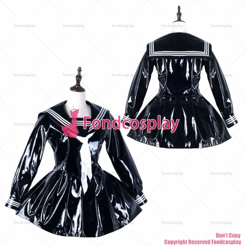 fondcosplay adult sexy cross dressing sissy maid short black heavy pvc dress School uniform cosplay costume CD/TV[G2237]