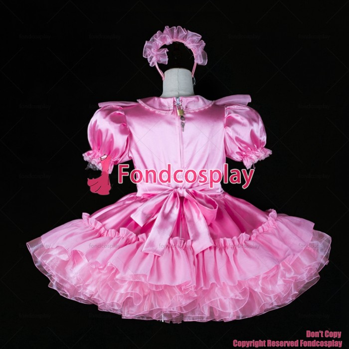 fondcosplay adult sexy cross dressing sissy maid short satin dress lockable pink Uniform costume CD/TV[G2401]