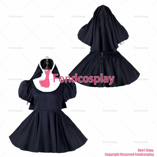 fondcosplay adult sexy cross dressing sissy maid black cotton nun dress lockable Uniform headpiece costume CD/TV[G2236]