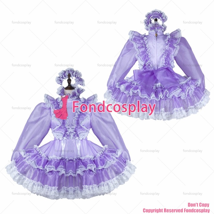 fondcosplay adult sexy cross dressing sissy maid short lilac organza dress lockable Uniform cosplay costume CD/TV[G2331]