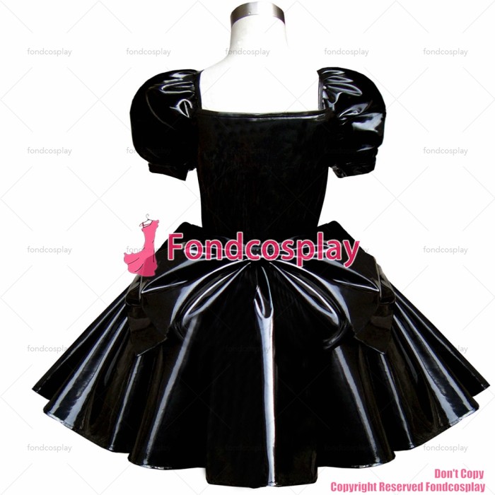 fondcosplay adult sexy cross dressing sissy maid short Gothic Lolita Punk Black heavy Pvc Dress Costume CD/TV[G290]