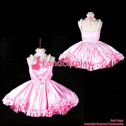 fondcosplay adult sexy cross dressing sissy maid short baby pink satin heart dress cosplay costume CD/TV[G2403]