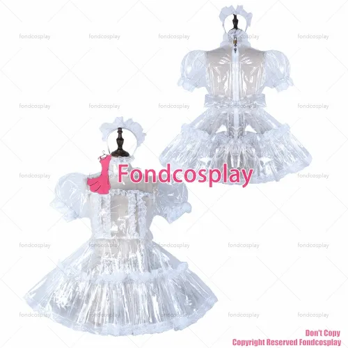 fondcosplay adult sexy cross dressing sissy maid short clear pvc dress lockable Uniform cosplay costume CD/TV[G2296]