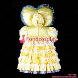 fondcosplay adult sexy cross dressing sissy maid baby yellow Satin Dress lockable heart hood costume CD/TV[G2392]