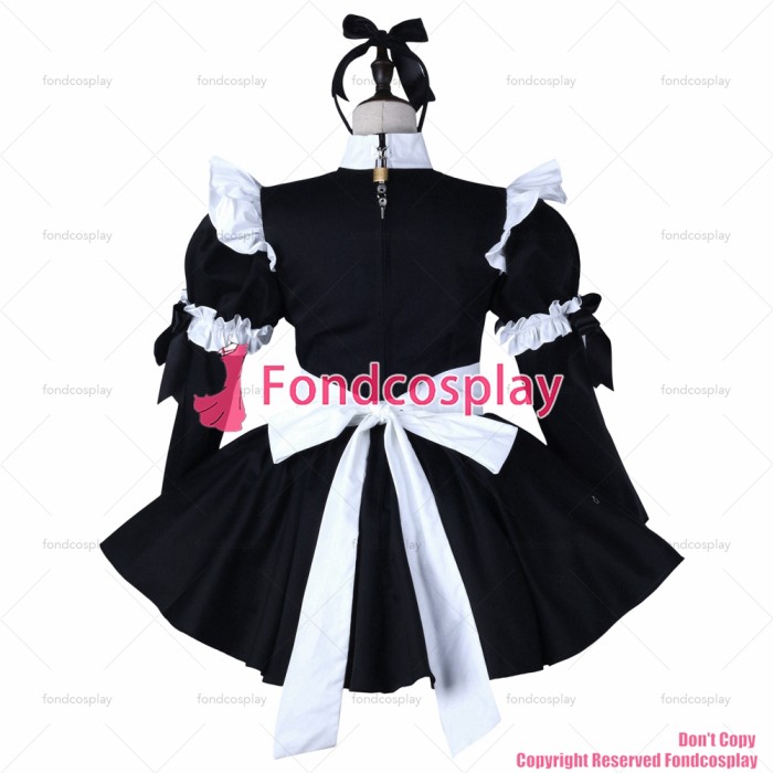 fondcosplay adult sexy cross dressing sissy maid short black cotton dress lockable Uniform white apron CD/TV[G2275]