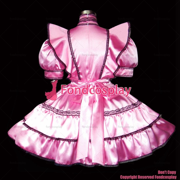 fondcosplay adult sexy cross dressing sissy maid short Satin Pink Dress Lockable Uniform Cosplay Costume CD/TV[G277]