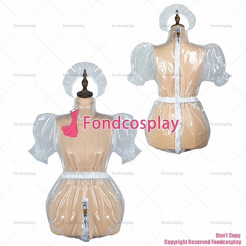 fondcosplay adult sexy cross dressing sissy maid clear pvc dress lockable Uniform jumpsuits rompers costume CD/TV[G2426]