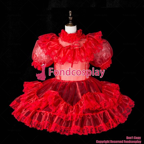 fondcosplay adult sexy cross dressing sissy maid short red Organza dress lockable Uniform cosplay costume CD/TV[G2362]