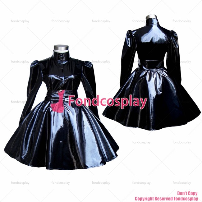 fondcosplay adult sexy cross dressing sissy maid short Gothic Lolita Punk Black heavy Pvc Dress Costume CD/TV[G278]