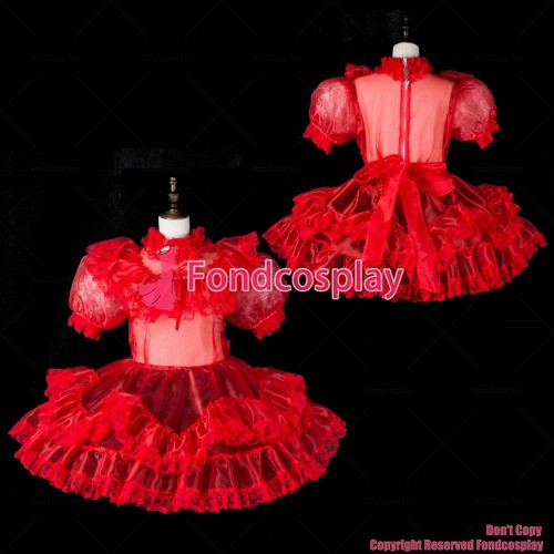 fondcosplay adult sexy cross dressing sissy maid short red Organza dress lockable Uniform cosplay costume CD/TV[G2362]