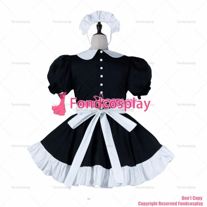 fondcosplay adult sexy cross dressing sissy maid black cotton dress Buttons white apron Peter Pan collar CD/TV[G2273]