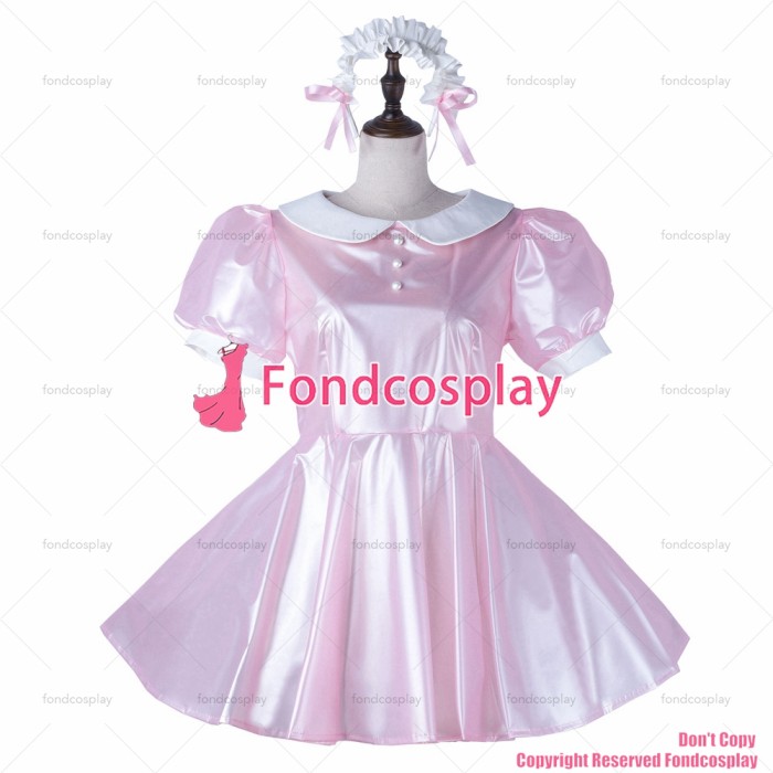 fondcosplay adult sexy cross dressing sissy maid baby pink clear pvc dress lockable Uniform Peter Pan collar CD/TV[G2231]
