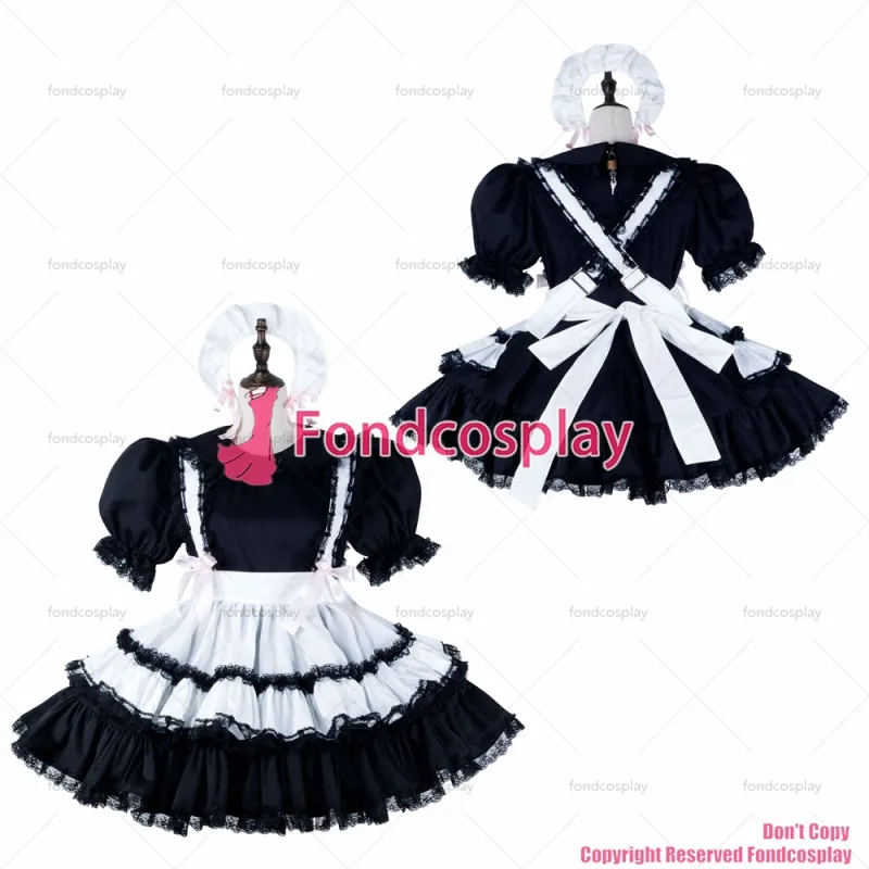 fondcosplay adult sexy cross dressing sissy maid short black cotton dress lockable Uniform white apron CD/TV[G2257]
