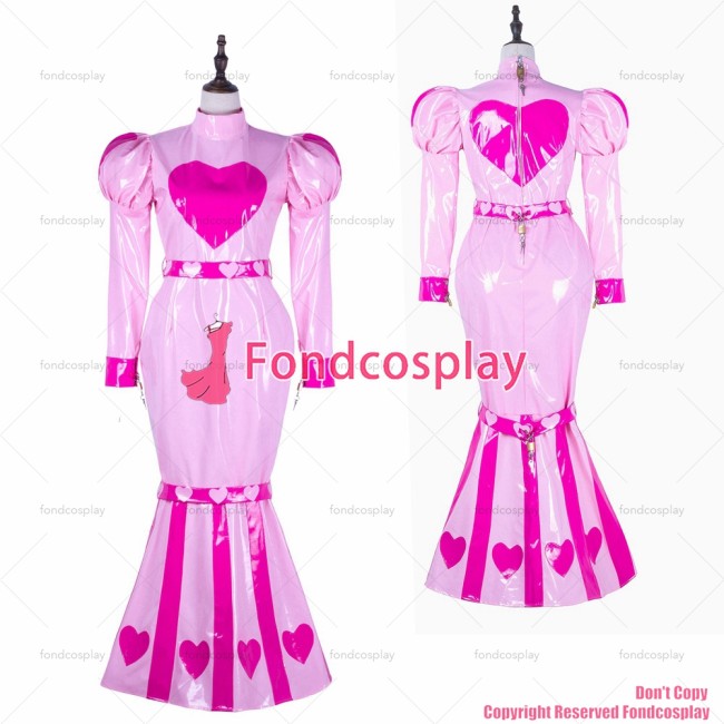 fondcosplay adult sexy cross dressing sissy maid long baby pink heavy pvc dress lockable Uniform Fish tail CD/TV[G2255]