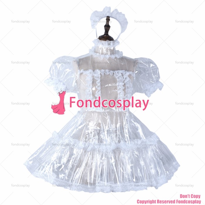 fondcosplay adult sexy cross dressing sissy maid short clear pvc dress lockable Uniform cosplay costume CD/TV[G2296]