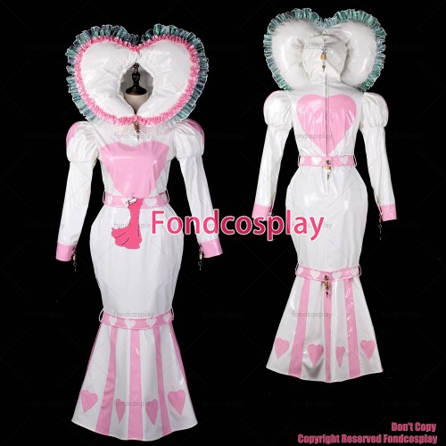 fondcosplay adult sexy cross dressing sissy maid long baby white heavy PVC dress Fishtail lockable heart hood CD/TV[G2397]
