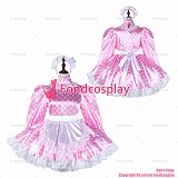 fondcosplay adult sexy cross dressing sissy maid baby pink Dots satin dress lockable Uniform white apron CD/TV[G2265]