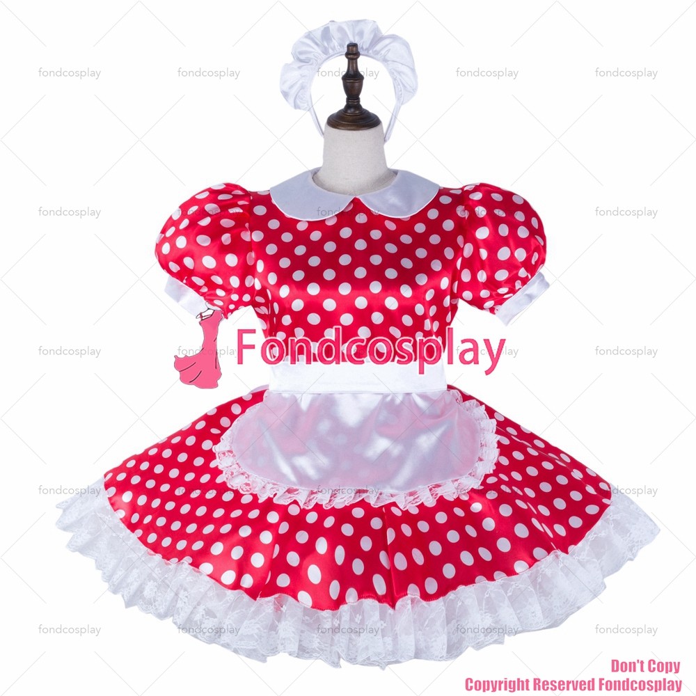 Us 10900 Fondcosplay Adult Sexy Cross Dressing Sissy Maid Red Dots Satin Dress Lockable 