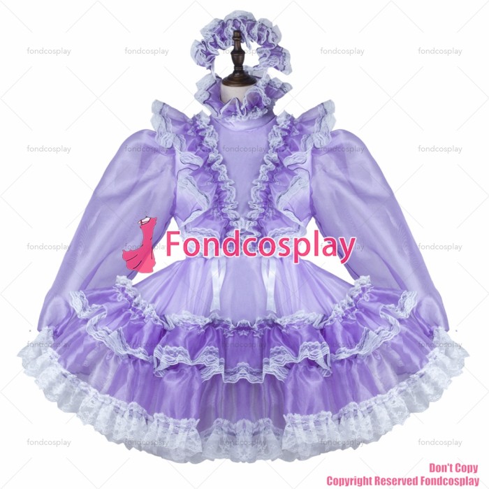 fondcosplay adult sexy cross dressing sissy maid short lilac organza dress lockable Uniform cosplay costume CD/TV[G2331]