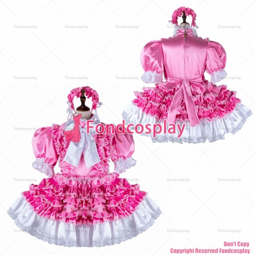 fondcosplay adult sexy cross dressing sissy maid short pink satin dress lockable Uniform cosplay costume CD/TV[G2283]