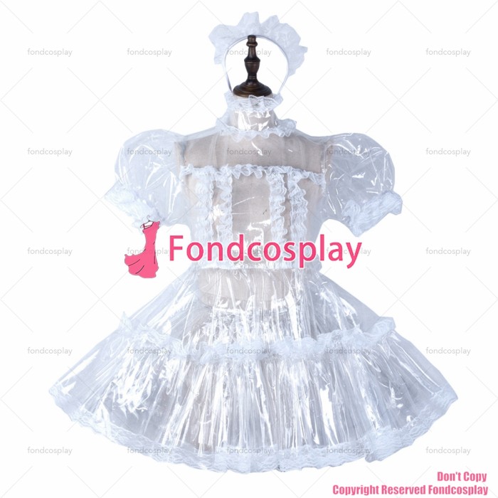 fondcosplay adult sexy cross dressing sissy maid short clear pvc dress lockable Uniform cosplay costume CD/TV[G2296]